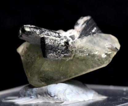 Green Herderite with Schorl Black Tourmaline, Rare, Synergy 12, Crystal Specimen - 3.6 grams