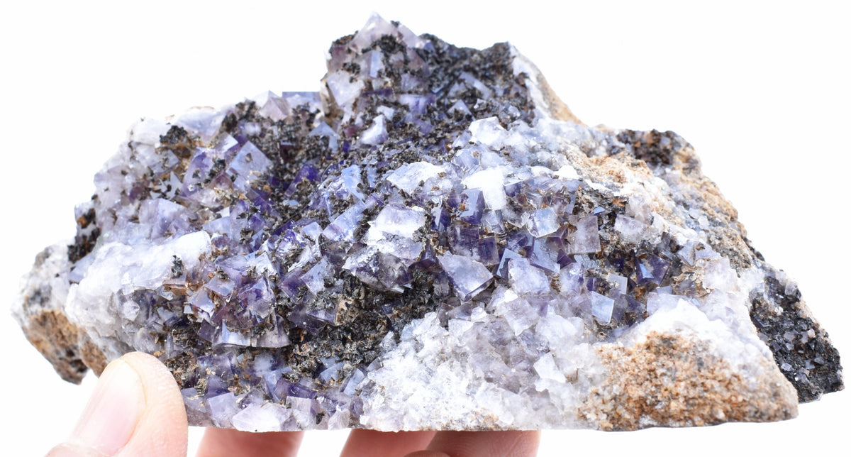 Purple Fluorite Raw Cluster Specimen with Siderite - Sourced Greenlaws Mine, England, UK - 435 grams #GLF04-09