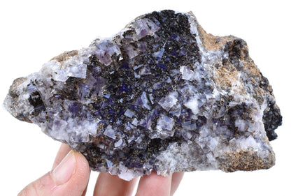Purple Fluorite Raw Cluster Specimen with Siderite - Sourced Greenlaws Mine, England, UK - 435 grams #GLF04-09