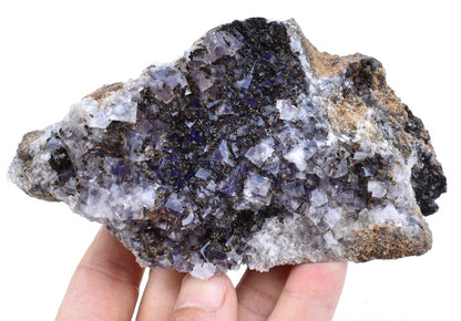 Purple Fluorite Raw Cluster Specimen with Siderite - Sourced Greenlaws Mine, England, UK - 435 grams #GLF04-09