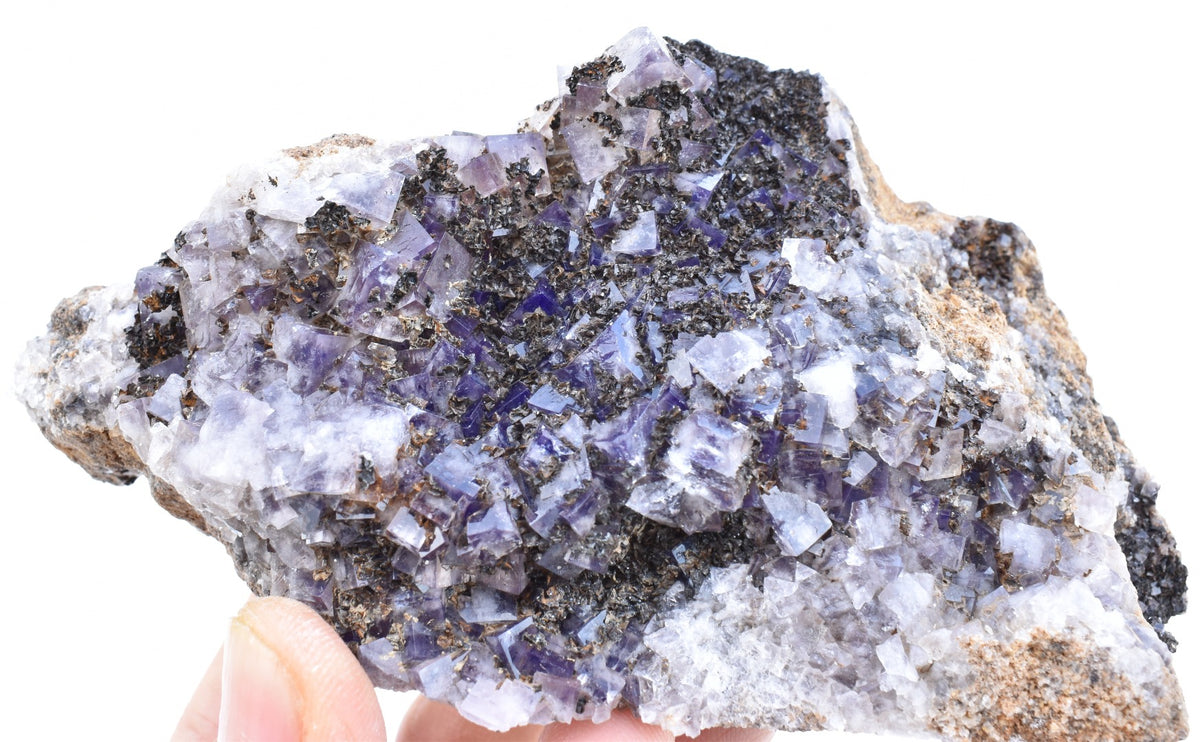 Purple Fluorite Raw Cluster Specimen with Siderite - Sourced Greenlaws Mine, England, UK - 435 grams #GLF04-09