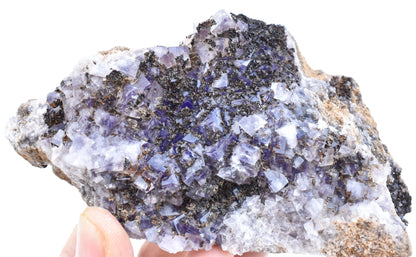 Purple Fluorite Raw Cluster Specimen with Siderite - Sourced Greenlaws Mine, England, UK - 435 grams #GLF04-09