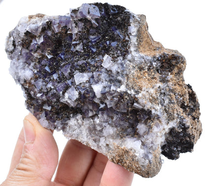 Purple Fluorite Raw Cluster Specimen with Siderite - Sourced Greenlaws Mine, England, UK - 435 grams #GLF04-09