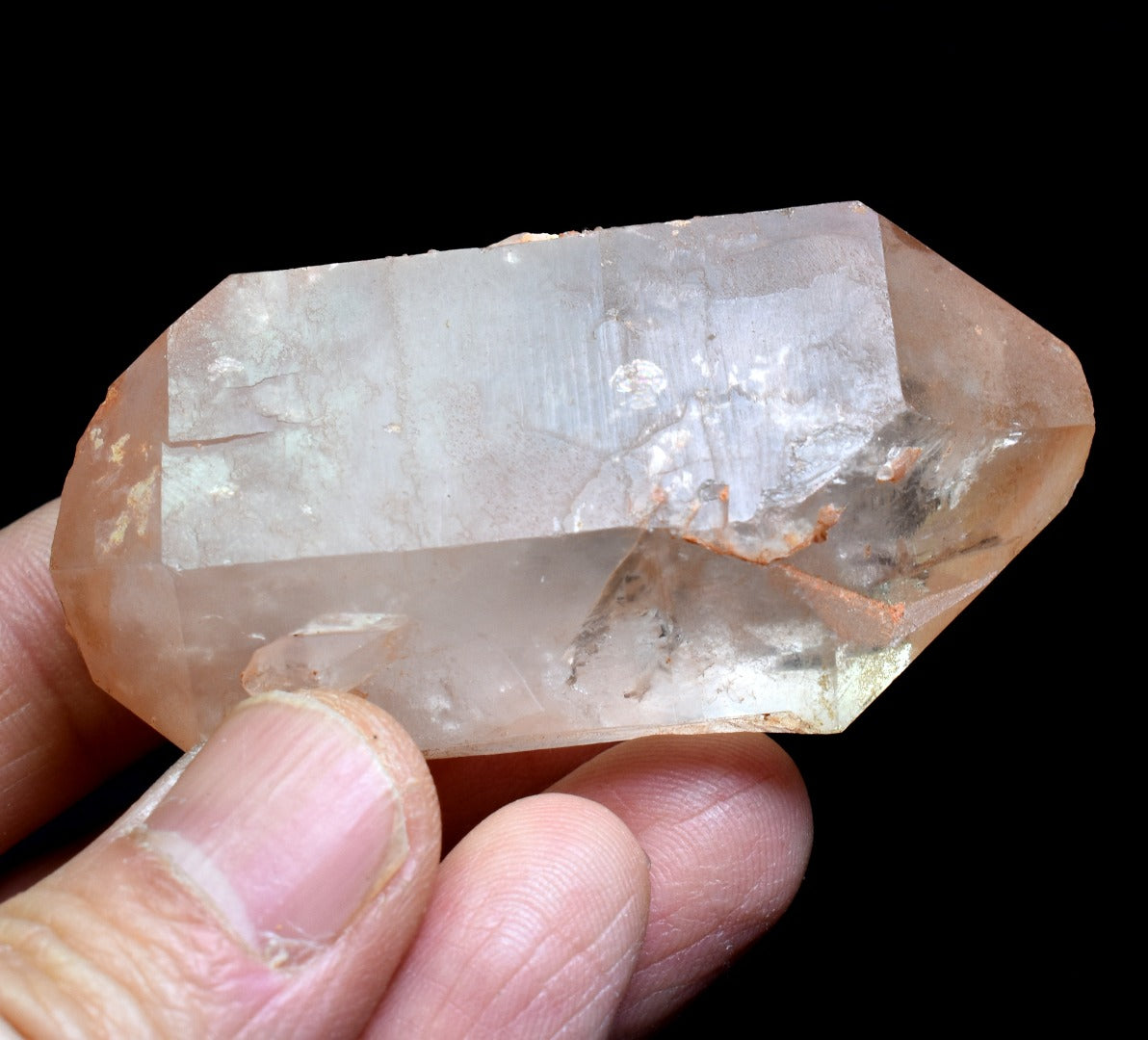 Tangerine Lemurian Quartz Double Terminated Crystal Point, Tower, Wand from Brazil - 6.2cm - 84 grams