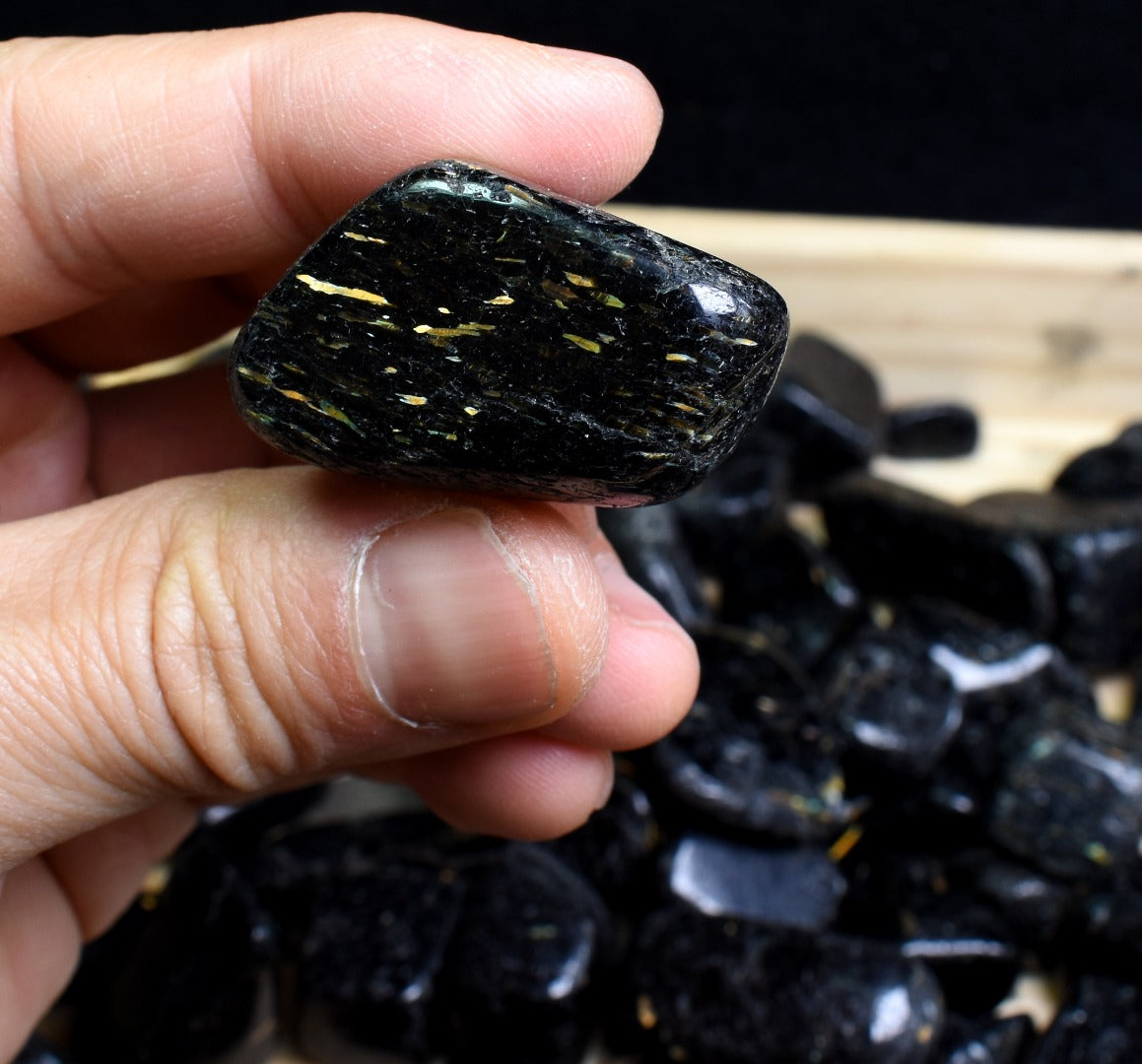 Nuummite Tumbled Stone, Genuine Crystal from Greenland - 3 Sizes - 1 Count