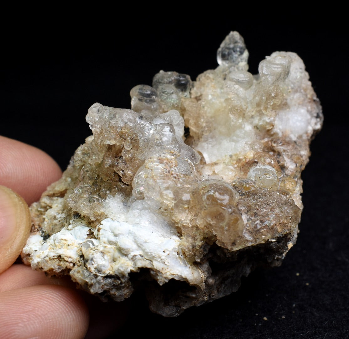 Mexican Hyalite Opal Collector Grade Specimen Stone on Chalcedony Agate - UV Reactive Fluorescent - 55 grams #04