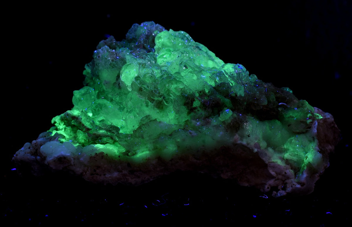 Mexican Hyalite Opal Collector Grade Specimen Stone on Chalcedony Agate - UV Reactive Fluorescent - 55 grams #06