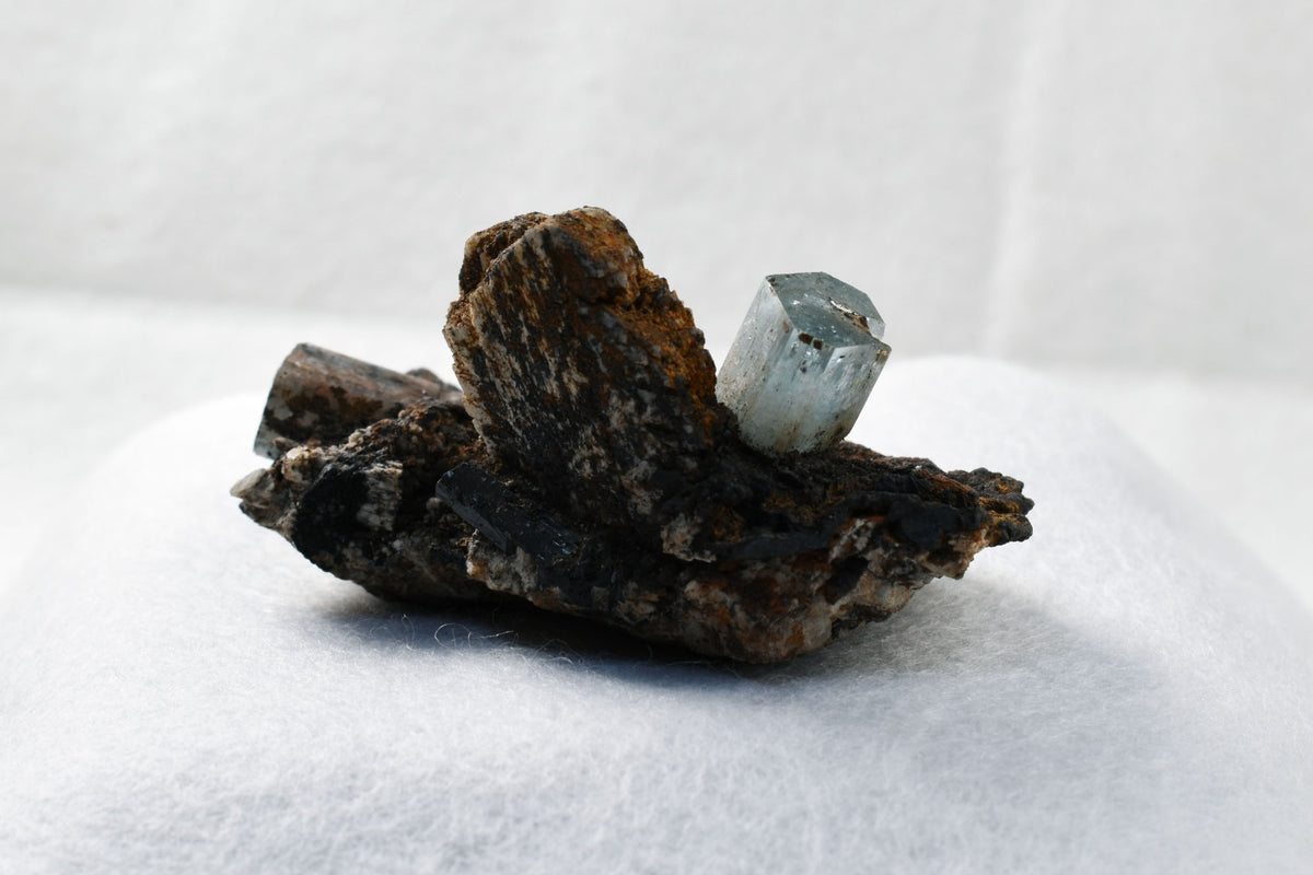 Beryl var. Aquamarine with Schorl Black Tourmaline & Feldspar from Erongo Mountains, Namibia - 67.3 grams #A2