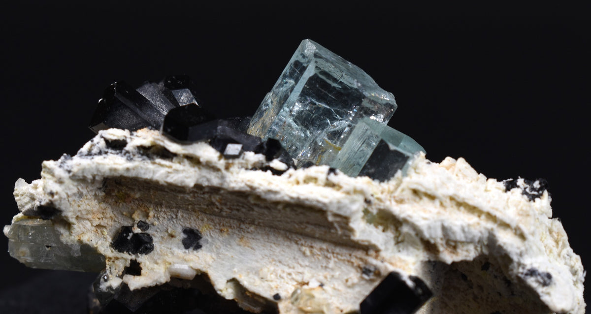 Beryl var. Aquamarine with Schorl Black Tourmaline & Feldspar from Erongo Mountains, Namibia - 64.3 grams #A3