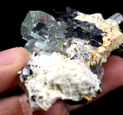 Beryl var. Aquamarine with Schorl Black Tourmaline & Feldspar from Erongo Mountains, Namibia - 64.3 grams #A3