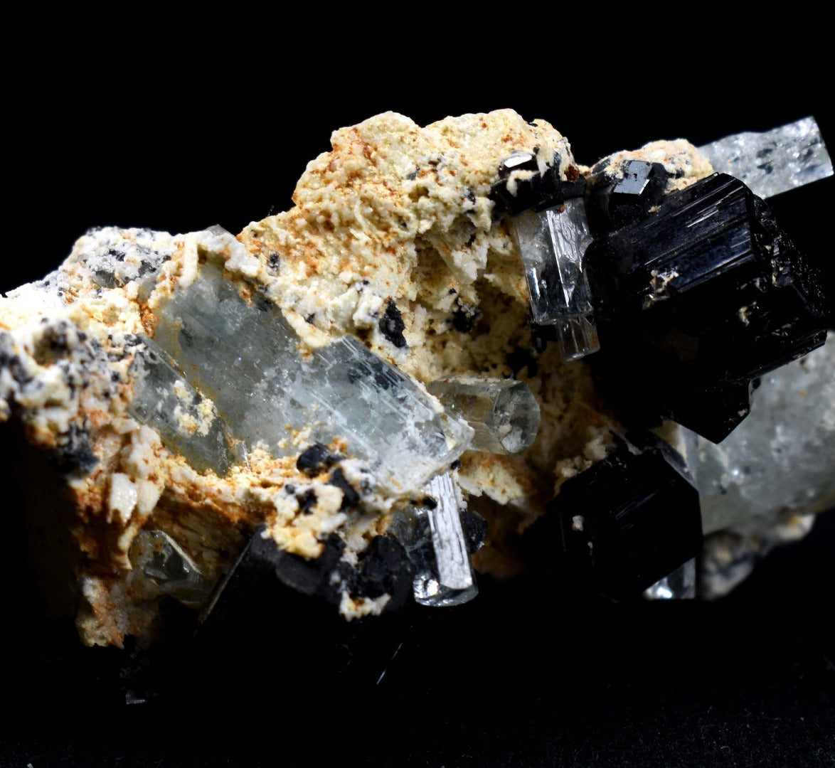 Beryl var. Aquamarine with Schorl Black Tourmaline & Feldspar from Erongo Mountains, Namibia - 64.3 grams #A3