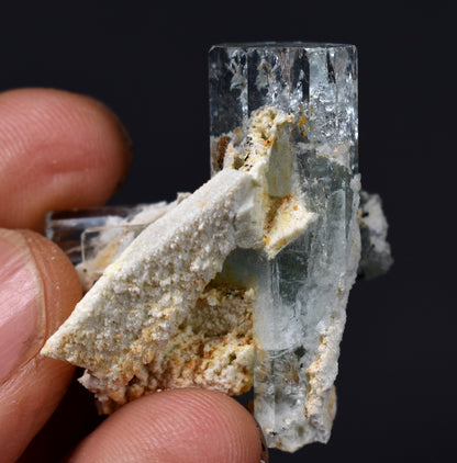 Beryl var. Aquamarine Crystal with Feldspar from Erongo Mountains, Namibia - 11.7 grams #A9
