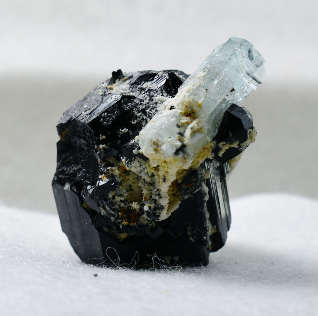 Beryl var. Aquamarine with Schorl Black Tourmaline & Feldspar from Erongo Mountains, Namibia - 43.6 grams #A11