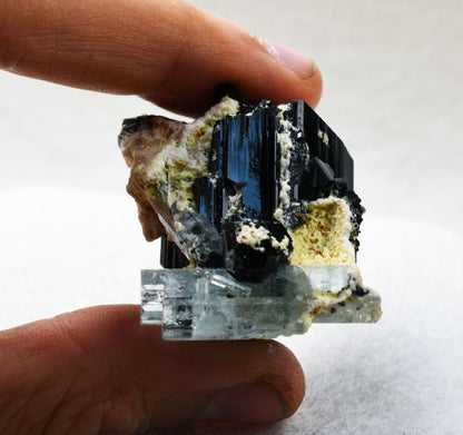Beryl var. Aquamarine with Schorl Black Tourmaline & Feldspar from Erongo Mountains, Namibia - 43.6 grams #A11