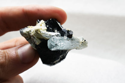 Beryl var. Aquamarine with Schorl Black Tourmaline & Feldspar from Erongo Mountains, Namibia - 43.6 grams #A11