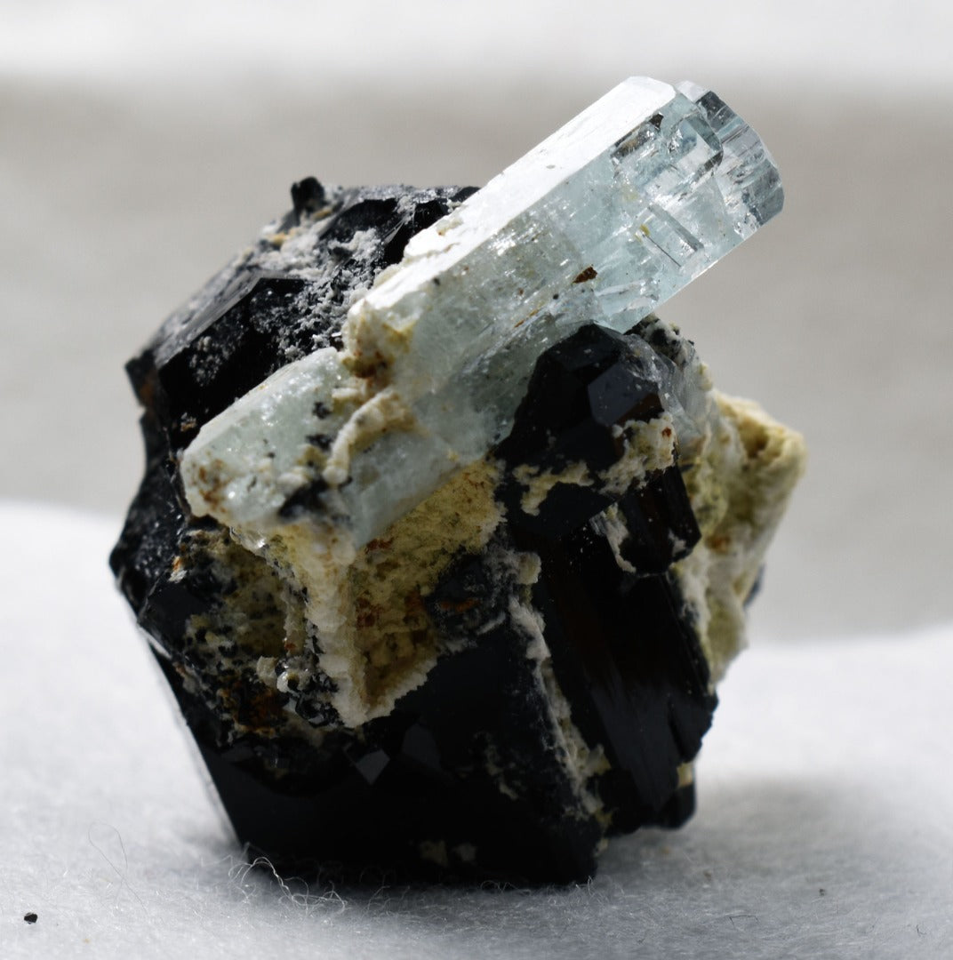 Beryl var. Aquamarine with Schorl Black Tourmaline & Feldspar from Erongo Mountains, Namibia - 43.6 grams #A11