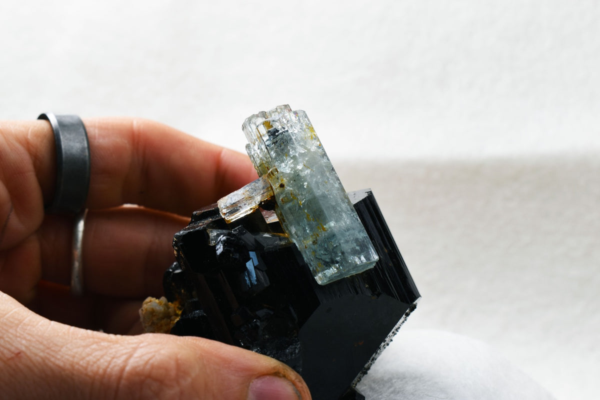 Beryl var. Aquamarine with Schorl Black Tourmaline & Feldspar from Erongo Mountains, Namibia - 161.5 grams #A13