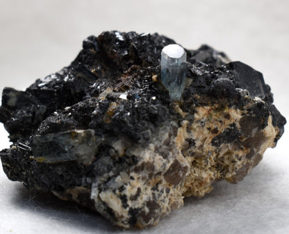 Beryl var. Aquamarine with Schorl Black Tourmaline & Feldspar from Erongo Mountains, Namibia - 69.6 grams #A14
