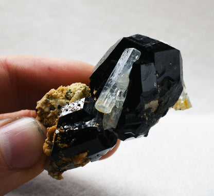 Beryl var. Aquamarine with Schorl Black Tourmaline & Feldspar from Erongo Mountains, Namibia - 45.9 grams #A17