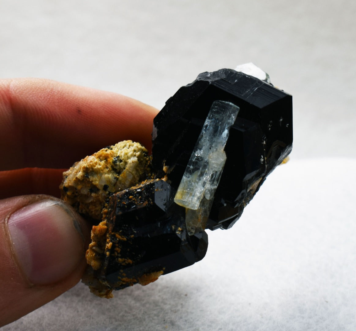 Beryl var. Aquamarine with Schorl Black Tourmaline & Feldspar from Erongo Mountains, Namibia - 45.9 grams #A17