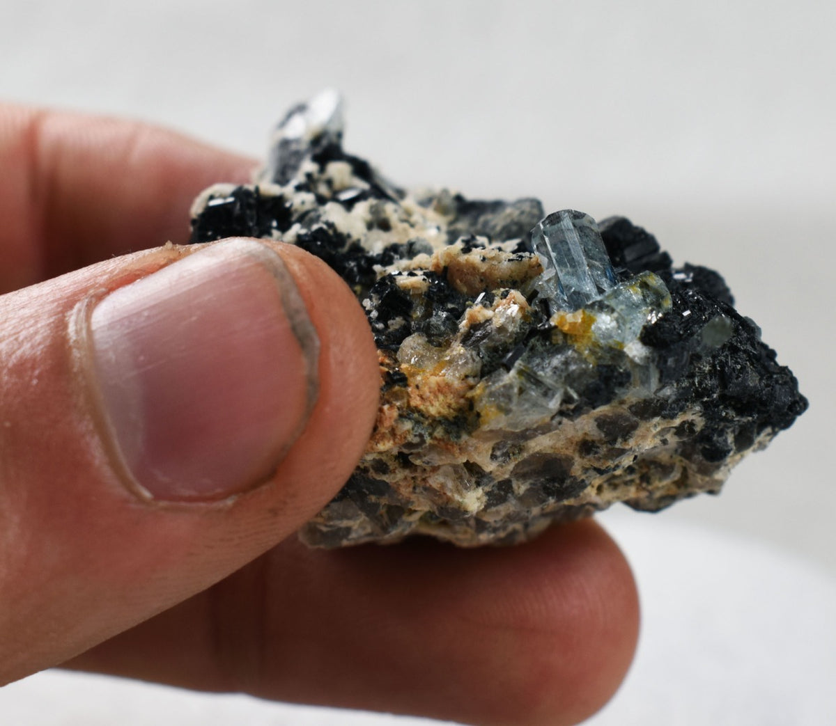 Beryl var. Aquamarine with Schorl Black Tourmaline, Feldspar & Quartz from Erongo Mountains, Namibia - 25.3 grams #A26