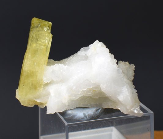 Brazilianite Crystal Cluster with Albite Feldspar - from Linopolis, Minas Gerais, Brazil, museum quality, 22g