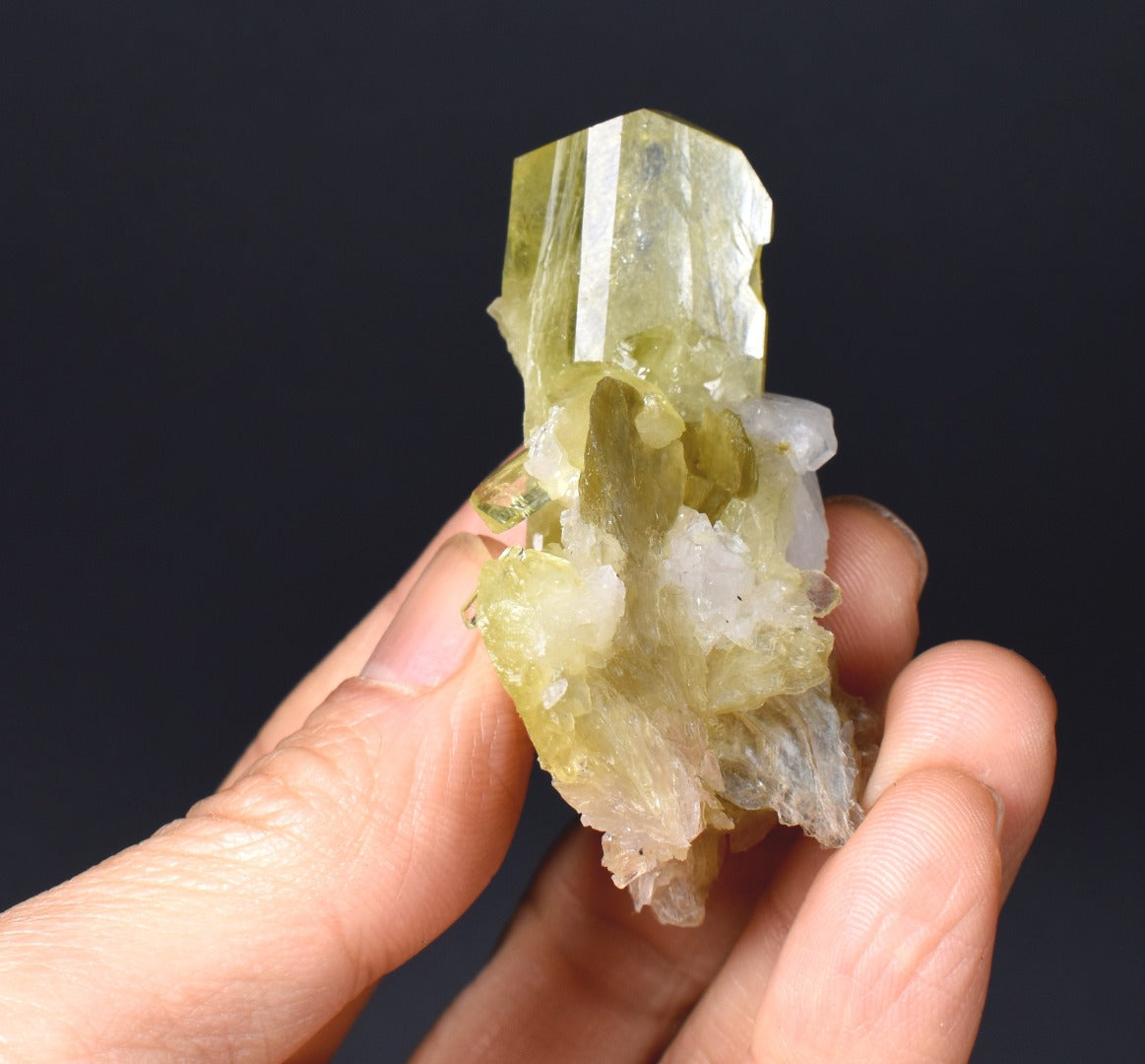 Brazilianite Crystal Cluster with Albite & Muscovite - from Linopolis, Minas Gerais, Brazil, museum quality, 40g