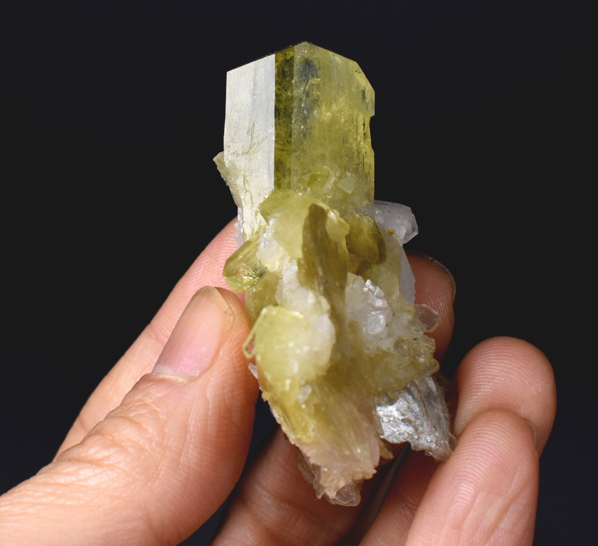 Brazilianite Crystal Cluster with Albite & Muscovite - from Linopolis, Minas Gerais, Brazil, museum quality, 40g
