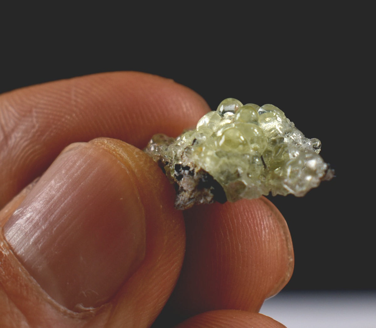Fluorescent Hyalite Opal with Smoky Quartz, Black Tourmaline - Mineral from Erongo Mountains Namibia UV reactive, 30 Options