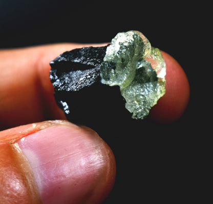 Fluorescent Hyalite Opal with Black Tourmaline - Mineral from Erongo Mountains Namibia, 5.7 grams