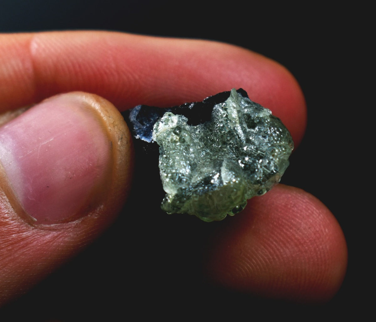 Fluorescent Hyalite Opal with Black Tourmaline - Mineral from Erongo Mountains Namibia, 5.7 grams