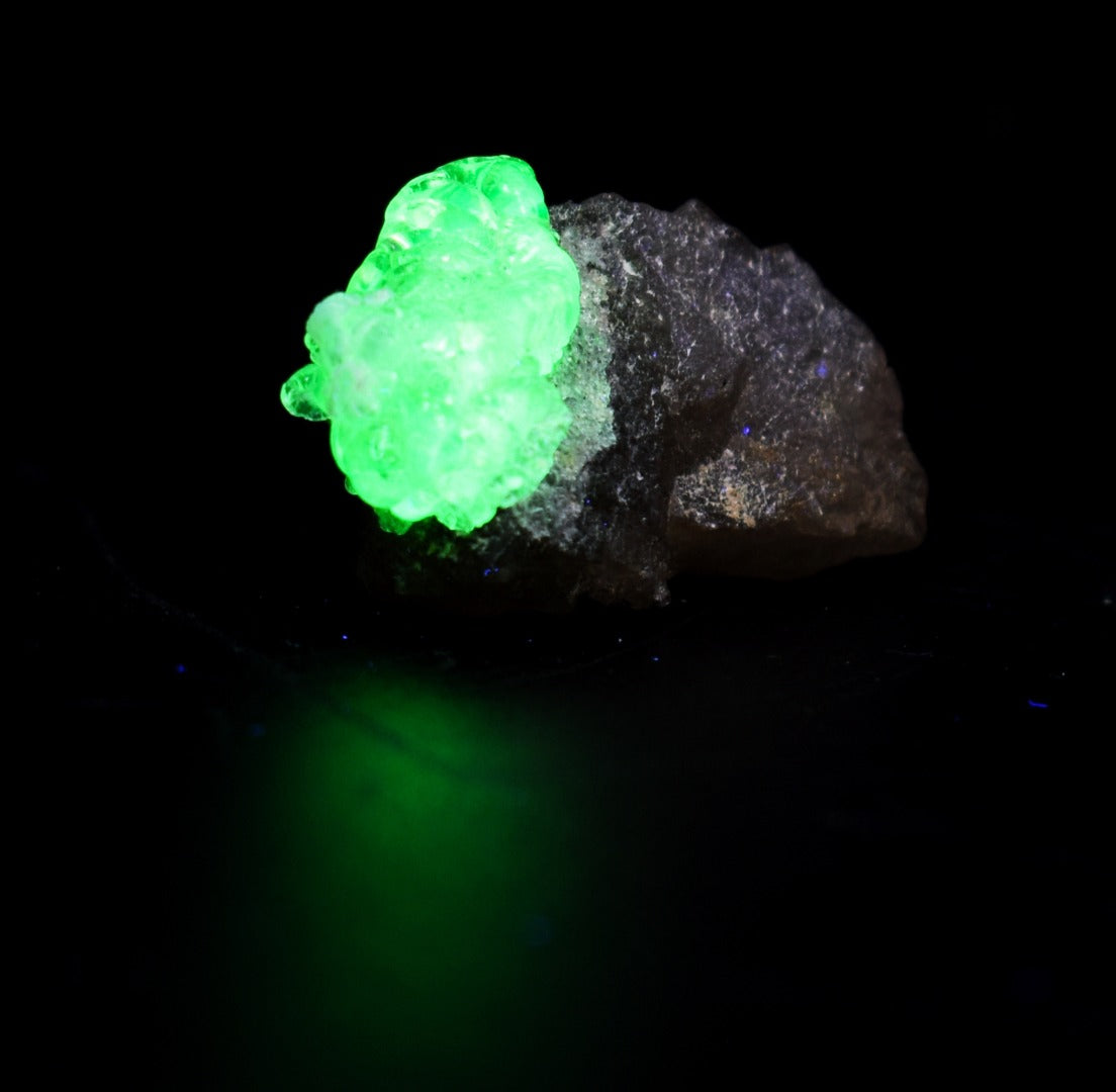 Fluorescent Hyalite Opal with Smoky Quartz, Black Tourmaline - Mineral from Erongo Mountains Namibia, 9 grams
