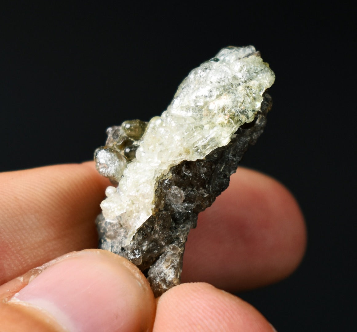 Fluorescent Hyalite Opal with Smoky Quartz, Black Tourmaline - Mineral from Erongo Mountains Namibia, 7 grams