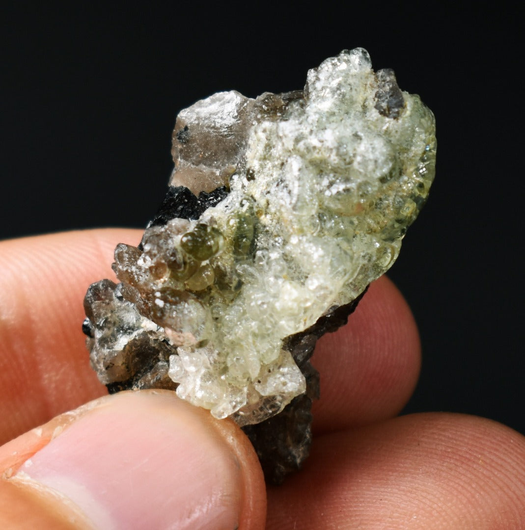 Fluorescent Hyalite Opal with Smoky Quartz, Black Tourmaline - Mineral from Erongo Mountains Namibia, 7 grams