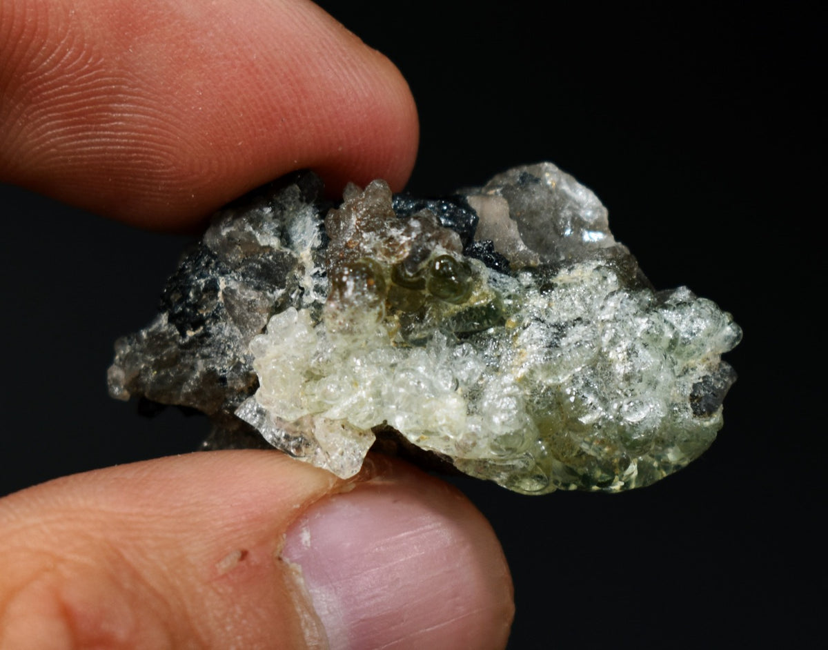 Fluorescent Hyalite Opal with Smoky Quartz, Black Tourmaline - Mineral from Erongo Mountains Namibia, 7 grams