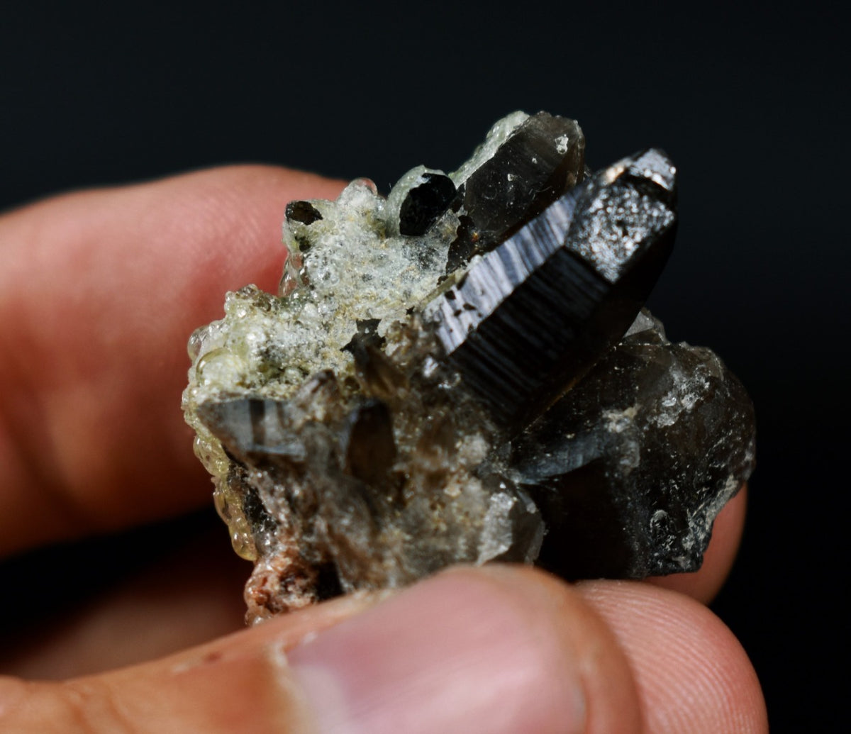 Fluorescent Hyalite Opal with Smoky Quartz, Black Tourmaline - Mineral from Erongo Mountains Namibia, 10 grams