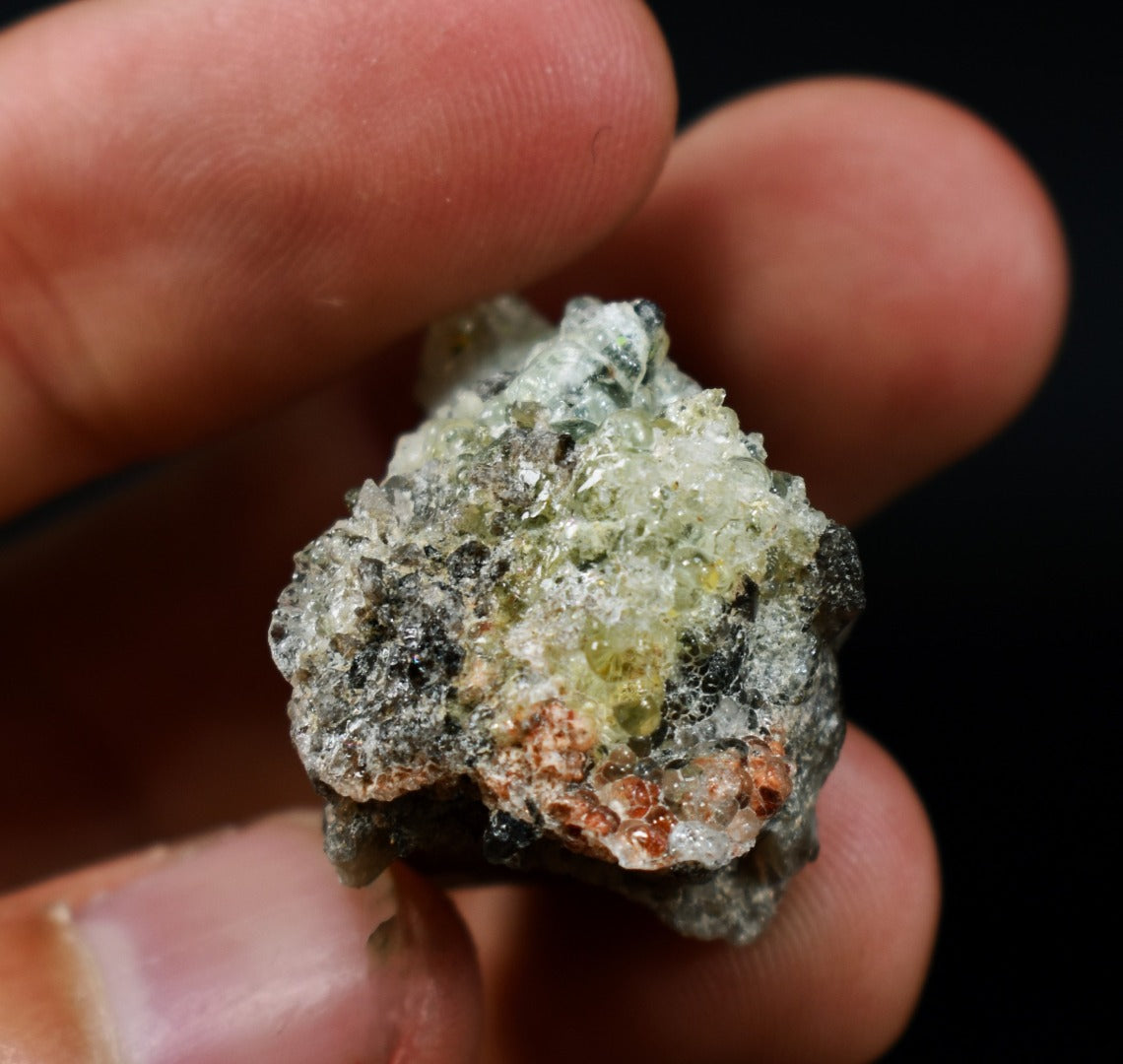 Fluorescent Hyalite Opal with Smoky Quartz, Black Tourmaline - Mineral from Erongo Mountains Namibia, 10 grams