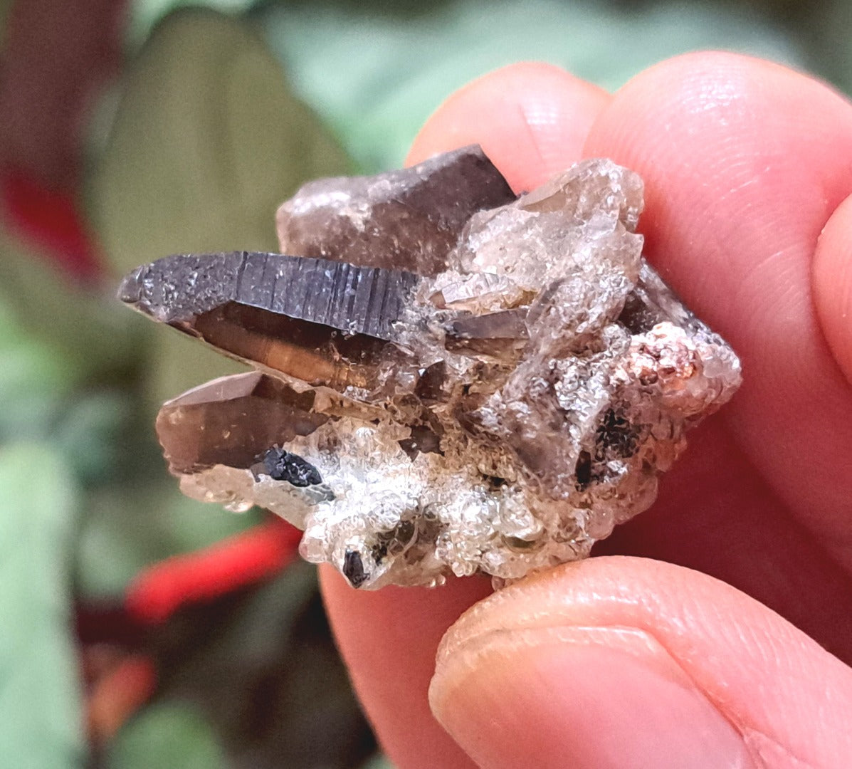 Fluorescent Hyalite Opal with Smoky Quartz, Black Tourmaline - Mineral from Erongo Mountains Namibia, 10 grams