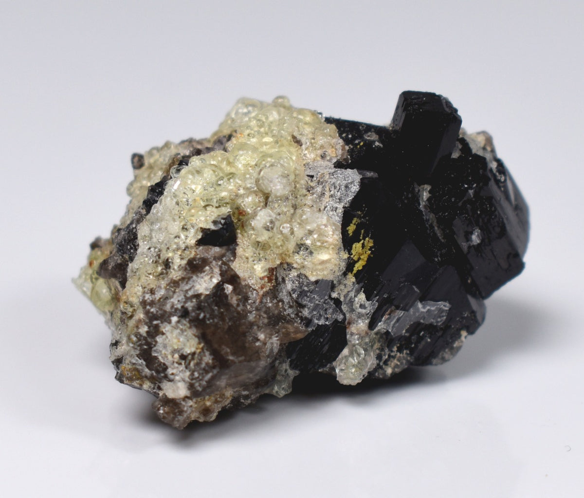 Fluorescent Hyalite Opal with Smoky Quartz, Black Tourmaline - Mineral from Erongo Mountains Namibia, 20 grams