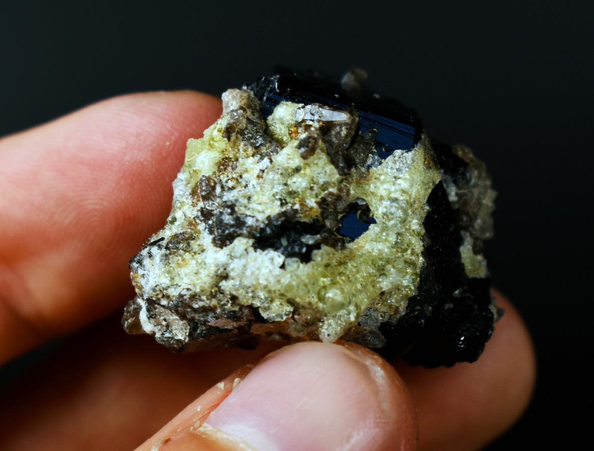 Fluorescent Hyalite Opal with Smoky Quartz, Black Tourmaline - Mineral from Erongo Mountains Namibia, 20 grams