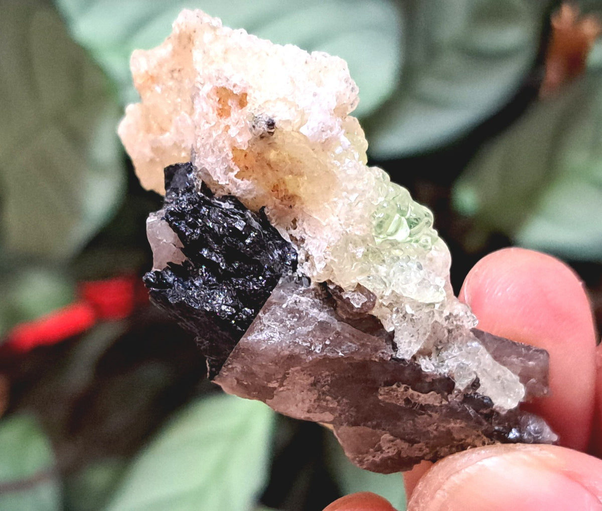 Fluorescent Hyalite Opal with Smoky Quartz, Black Tourmaline - Mineral from Erongo Mountains Namibia, 22 grams