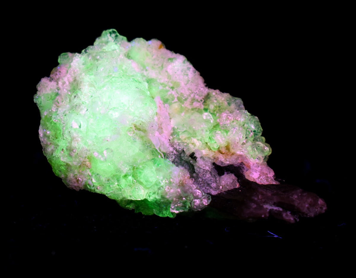 Fluorescent Hyalite Opal with Smoky Quartz, Black Tourmaline - Mineral from Erongo Mountains Namibia, 22 grams