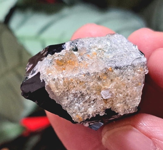 Fluorescent Hyalite Opal with Black Tourmaline - Mineral from Erongo Mountains Namibia , 31 grams