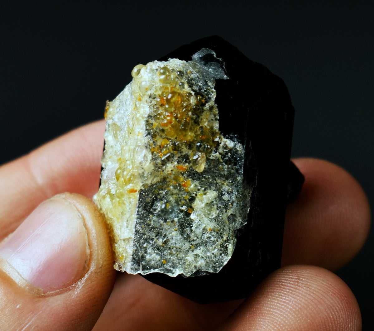 Fluorescent Hyalite Opal with Black Tourmaline - Mineral from Erongo Mountains Namibia , 31 grams
