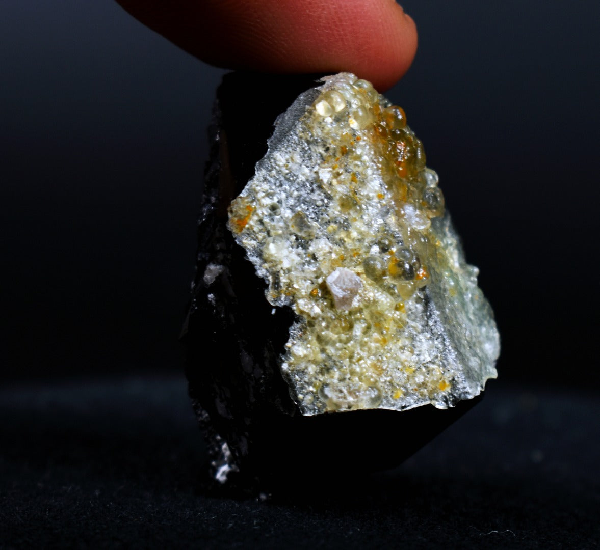 Fluorescent Hyalite Opal with Black Tourmaline - Mineral from Erongo Mountains Namibia , 31 grams