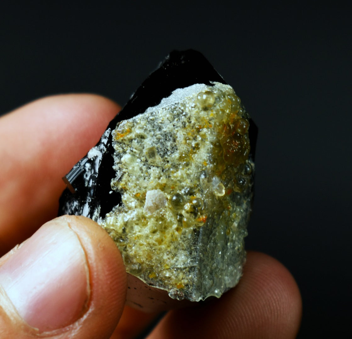 Fluorescent Hyalite Opal with Black Tourmaline - Mineral from Erongo Mountains Namibia , 31 grams