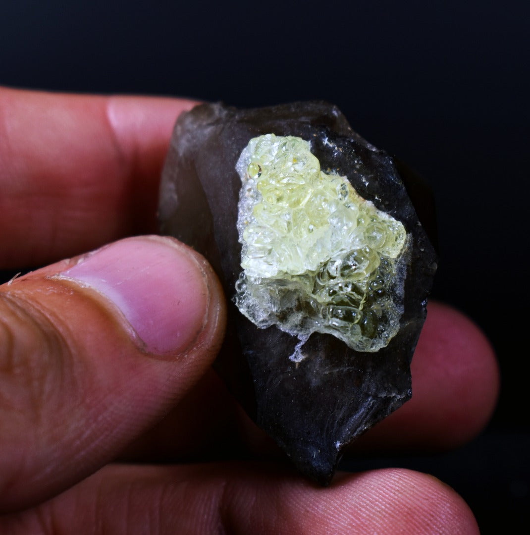 Fluorescent Hyalite Opal with Smoky Quartz - Mineral from Erongo Mountains Namibia, 24 grams