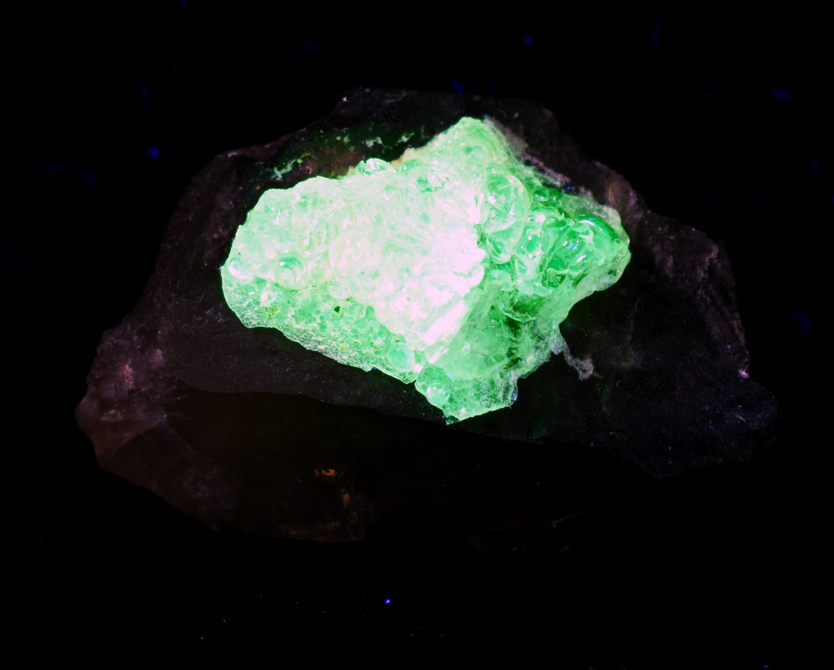 Fluorescent Hyalite Opal with Smoky Quartz - Mineral from Erongo Mountains Namibia, 24 grams