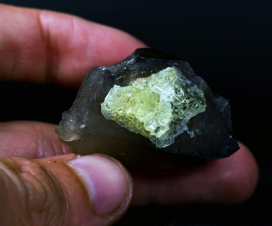 Fluorescent Hyalite Opal with Smoky Quartz - Mineral from Erongo Mountains Namibia, 24 grams