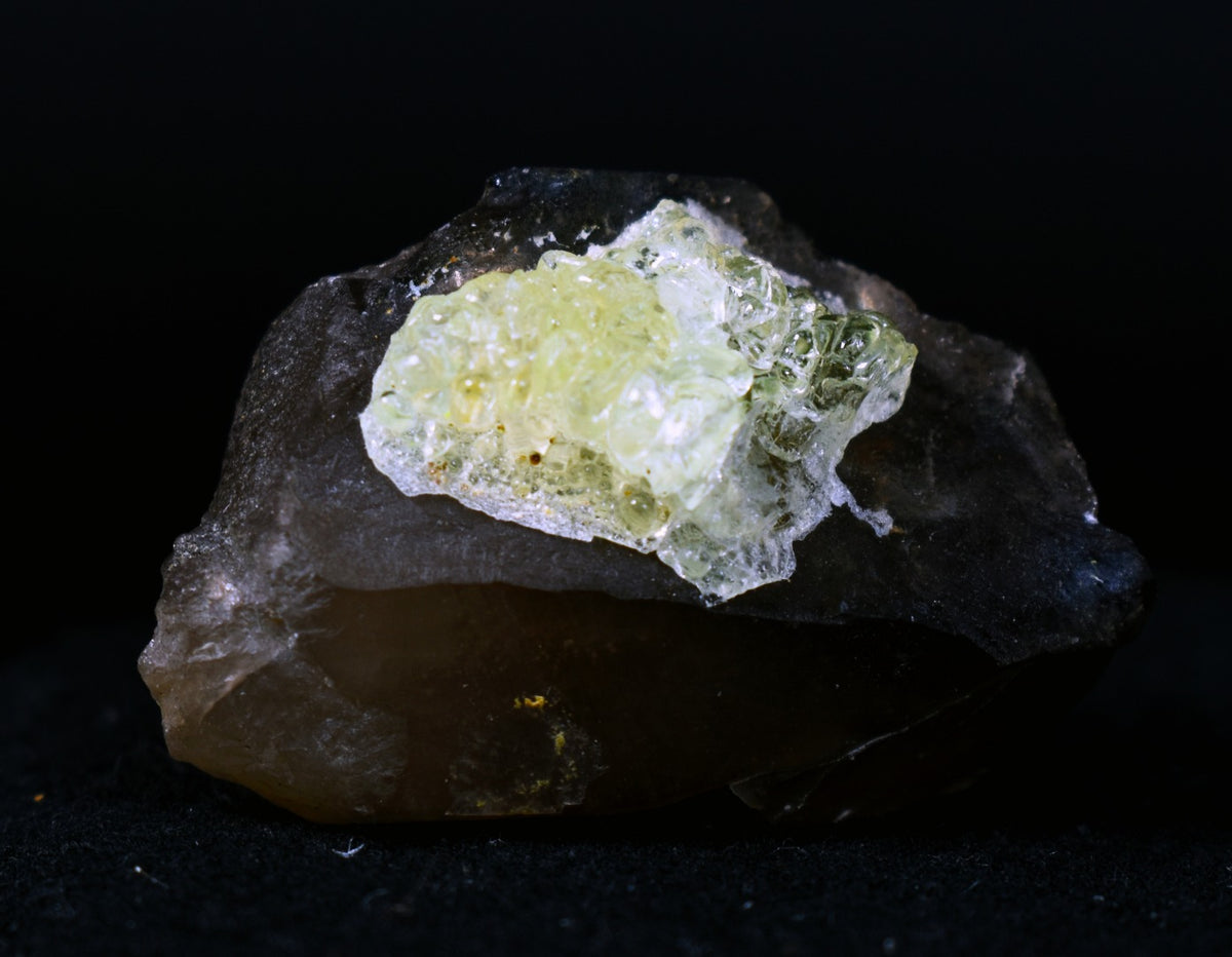 Fluorescent Hyalite Opal with Smoky Quartz - Mineral from Erongo Mountains Namibia, 24 grams